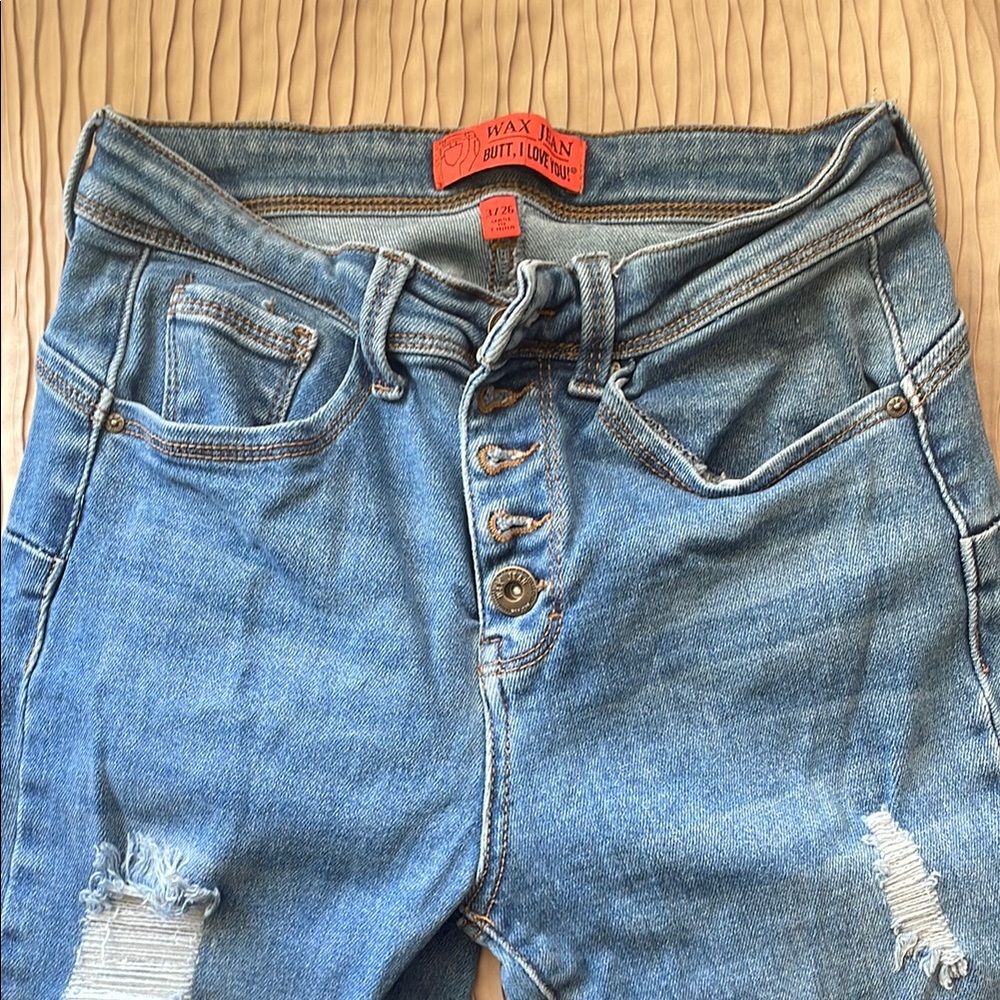 Wax Jean High Rise Blue Distressed Denim